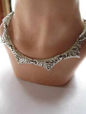 Vintage Mid Century Coro Choker Necklace Silver Tone Modernist